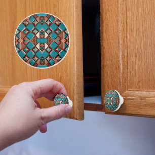 Copper and Turquoise Diamond Mosaic Ceramic Knob