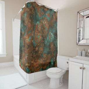 Copper and Turquoise Stone Abstract Shower Curtain