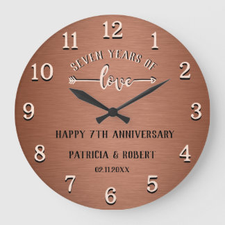 Copper Anniversary Happy 7th Wedding Anniversary Large Clock