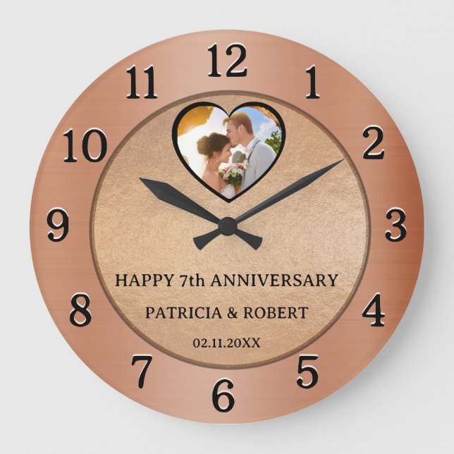Copper Anniversary  Photo 7th Wedding Anniversary Large Clock (Front)