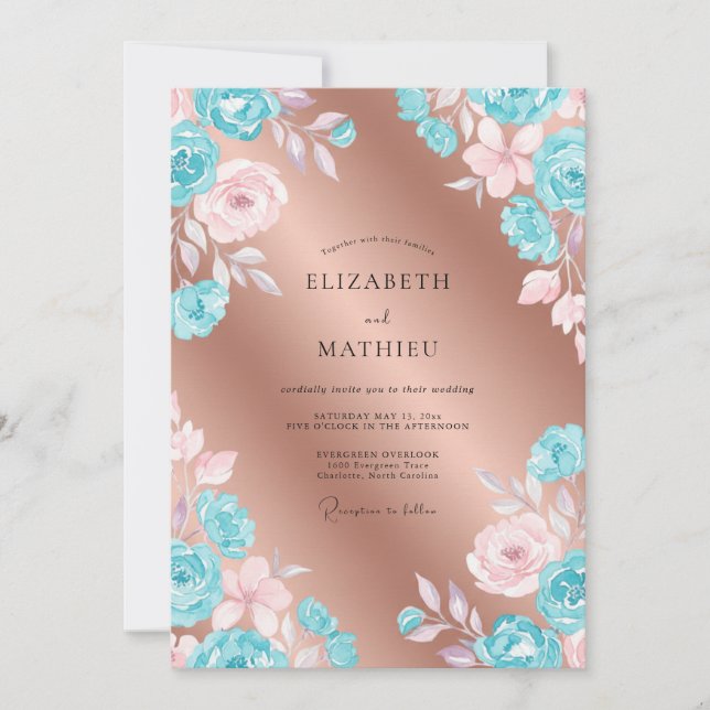 Copper Aqua Painted Wedding Invitation (Front)