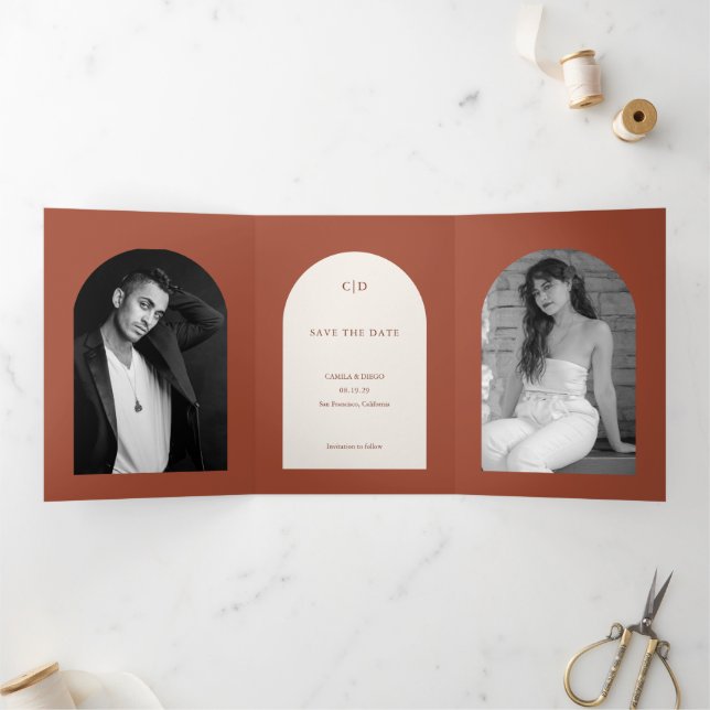 Copper Arch Photo Wedding Save the Date Tri-Fold Announcement (Inside)