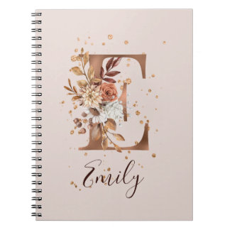 Copper Autumn Floral Letter E Fall Flowers Notebook