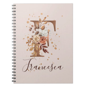 Copper Autumn Floral Letter F Fall Flowers Notebook
