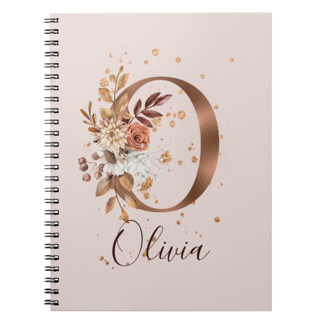 Copper Autumn Floral Letter O Fall Flowers Notebook (Front)