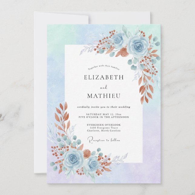 Copper Azure Petal Wedding Invitation (Front)