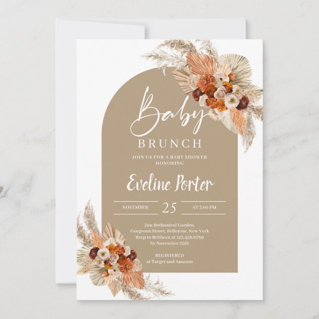 Copper beige burgundy burnt orange Baby Brunch Invitation (Front)