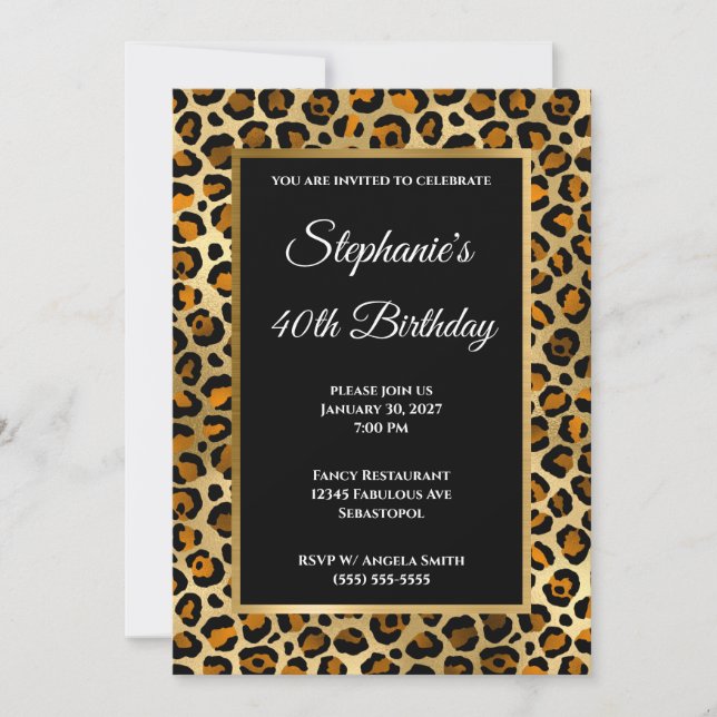 Copper Black and Gold Leopard Glam 40th Birthday Invitation (Front)