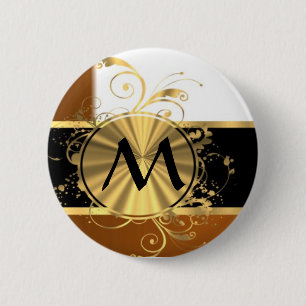 Copper black and gold monogram 6 cm round badge
