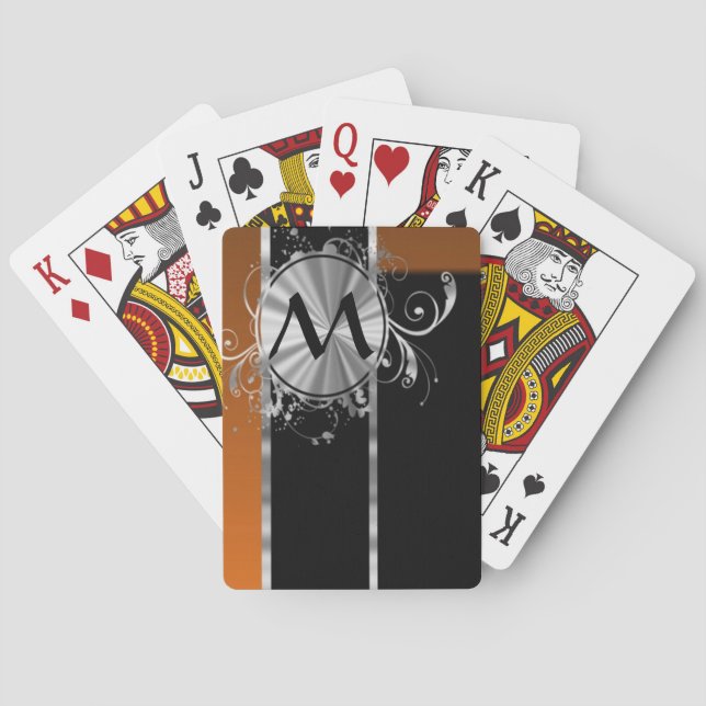 Copper black and silver monogram playing cards (Back)