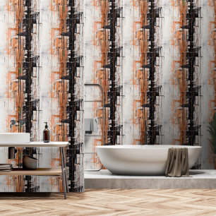 Copper, Black and White Abstract Dripping Paint Wallpaper