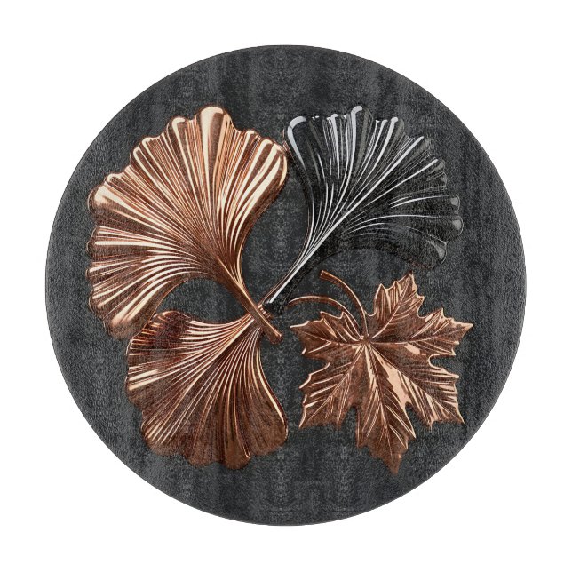 Copper Black Ginkgo Maple Metallic Leaves Cutting Board (Front)