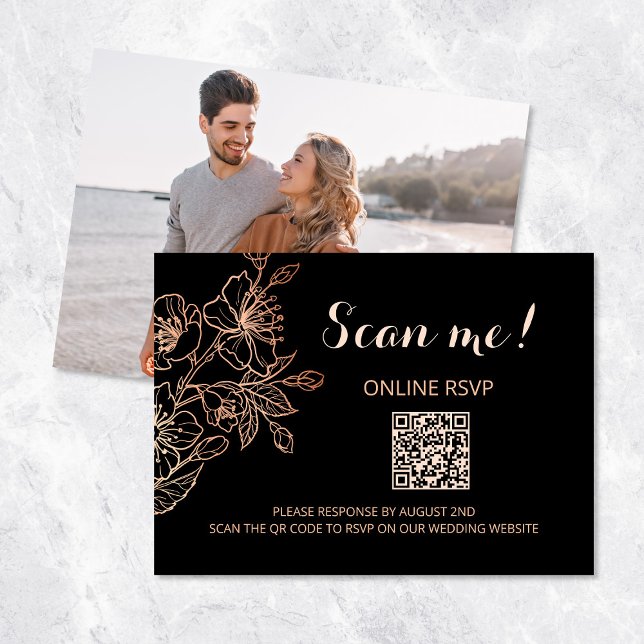 Copper Black Goth Wedding QR Code RSVP online Enclosure Card (Creator Uploaded)