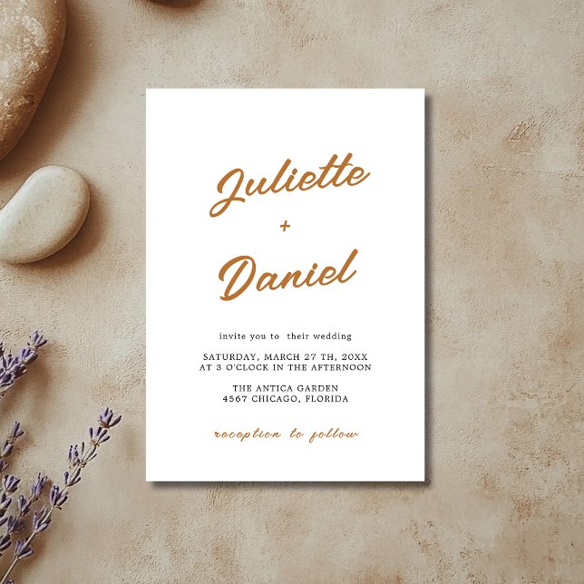 Copper & Black Minimal Modern Calligraphy Wedding Invitation (Creator Uploaded)