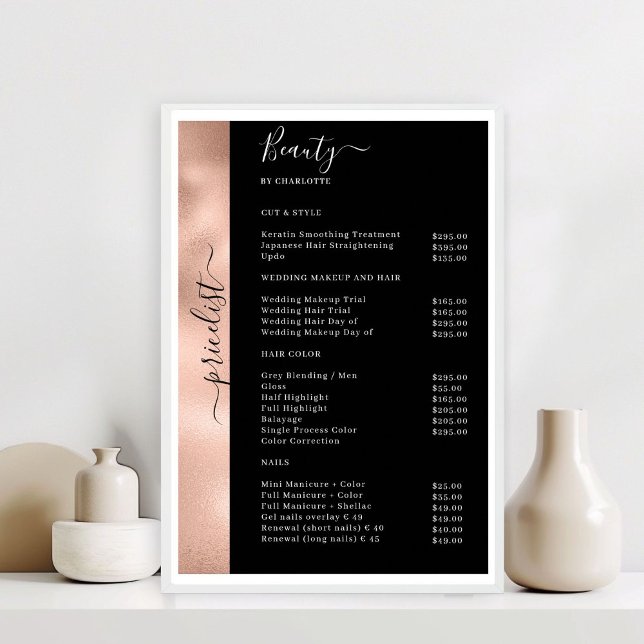 Copper Black Pricelist Salon Poster (Copper Black Pricelist Salon Poster)