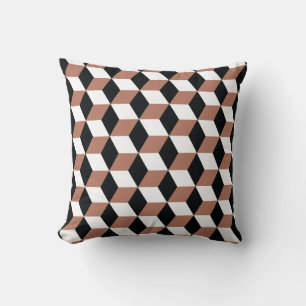Copper Black & White 3D Cubes Pattern Cushion