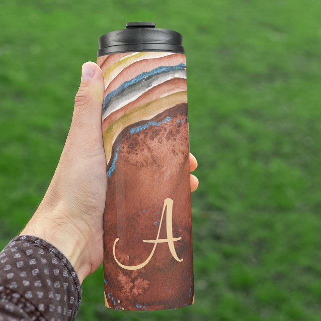 Copper Blue Gold Agate Geode Add your Initial Thermal Tumbler (Creator Uploaded)