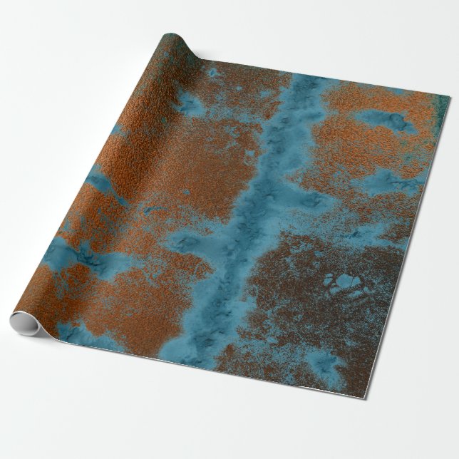 Copper Blue Patina Metallic Grungy Urban Abstract Wrapping Paper (Unrolled)