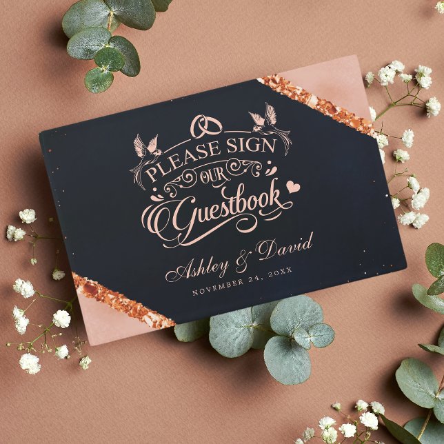 Copper Blush Pink Navy Geometric Wedding Guest Book (Creator Uploaded)
