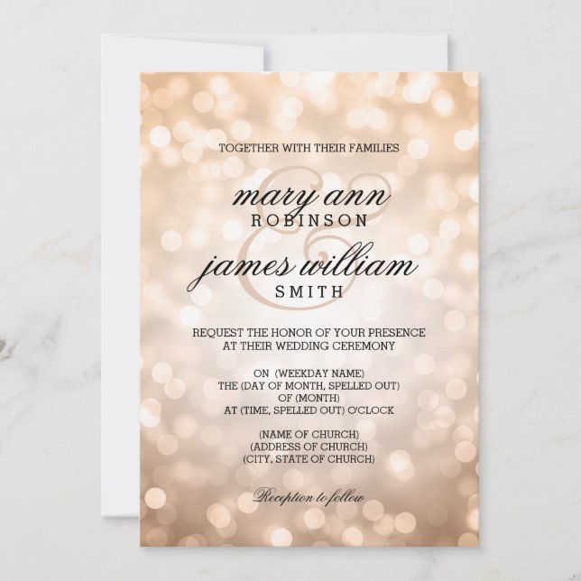 Copper Bokeh Lights Elegant Wedding Invitation (Front)