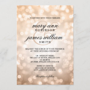 Copper Bokeh Lights Elegant Wedding Invitation