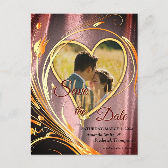 Copper/Brass Satin & Graphic Flower Announcement Postcard (Front)