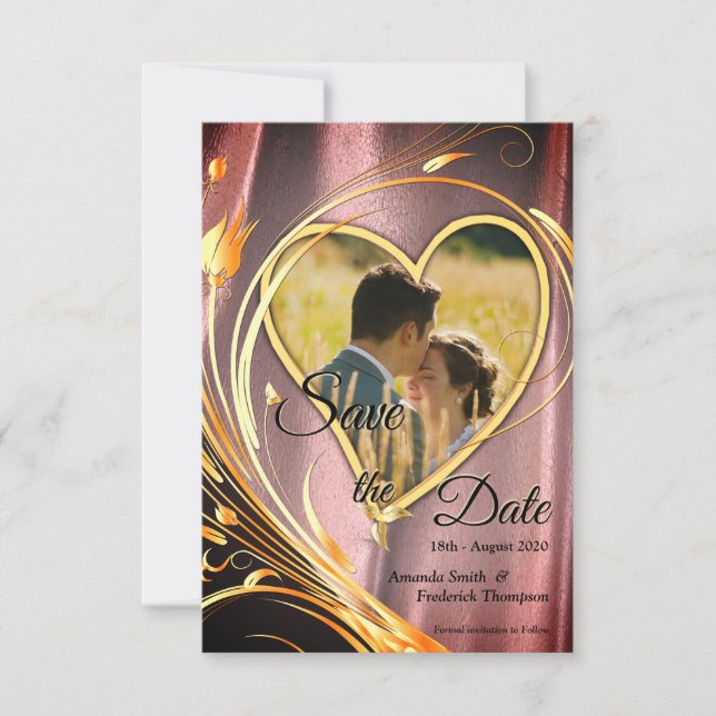 Copper/Brass Satin & Graphic Flower Save The Date (Front)