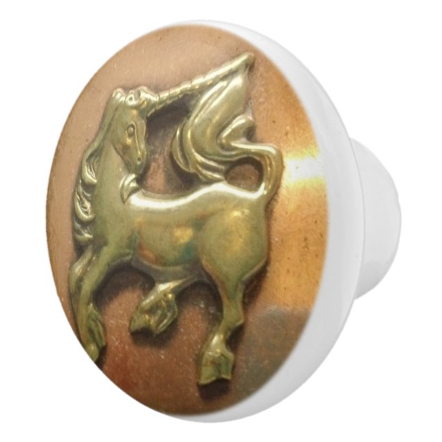 Copper & Brass Unicorn Medallion Ceramic Knob (Right)