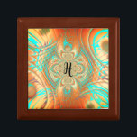 Copper Bronze and Aqua Keepsake Jewellery Box<br><div class="desc">The design on this unique wooden,  keepsake jewellery box is an abstract pattern in rich copper,  bronze and aqua colours.  It would make a formidable addition to anyone's dresser.  Monogram it with the initial of your choice.</div>