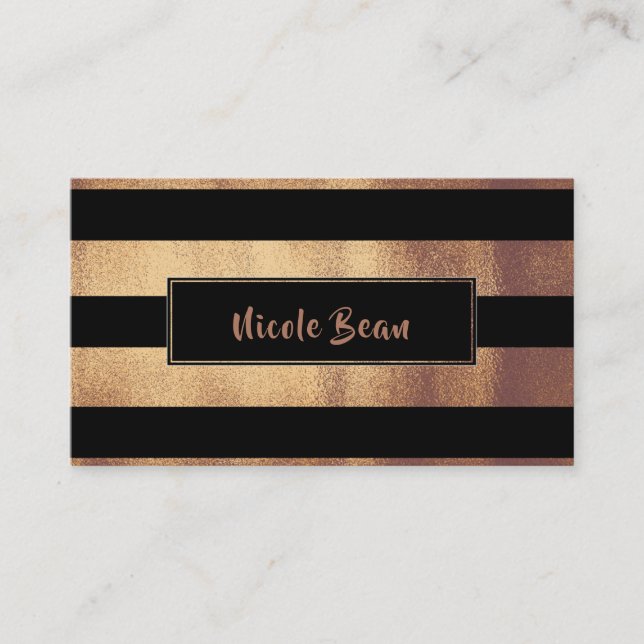 Copper Bronze & Black Stripes Chic Modern Glam Business Card (Front)