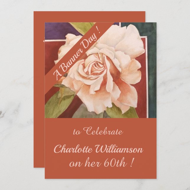 Copper Bronze Rose Watercolor Birthday Floral Invitation (Front/Back)
