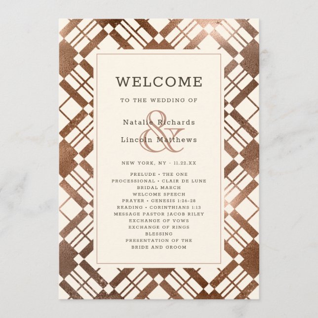 Copper Bronze Rustic Fall Plaid Wedding Ceremony Programme (Front)