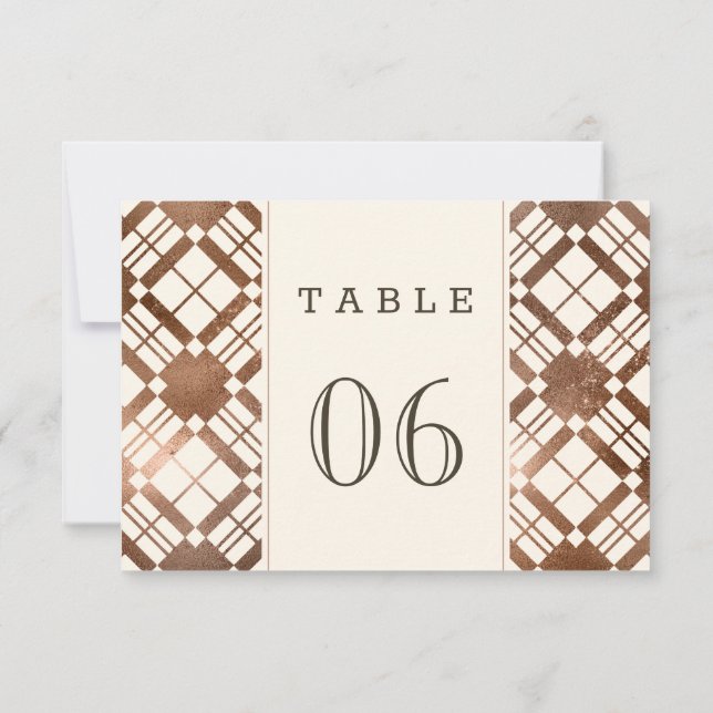 Copper Bronze Rustic Farmhouse Plaid Table Number (Back)