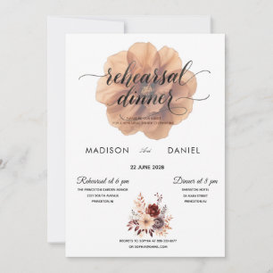 Copper brow Terracotta Floral Rehearsal Dinner Invitation