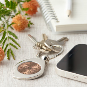 Copper Brown Damasks & Lace Metallic Look Monogram Key Ring