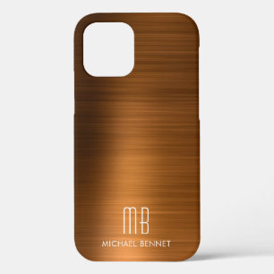 Copper Brown Metallic Monogram Case-Mate iPhone Ca iPhone 12 Case