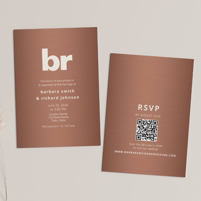 Copper Brown Minimalist QR Wedding Invitation (Creator Uploaded)