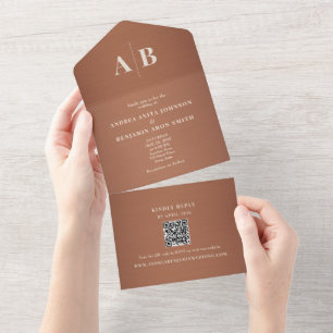Copper Brown QR Wedding All In One Invitation