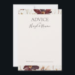 Copper Burgundy Wildflower | Beige Advice Card<br><div class="desc">This copper burgundy wildflower | beige advice card is perfect for your classic rustic boho rust, white, marsala wedding. Design features a bohemian wreath or bouquet of modern watercolor purple, red, grey, and blush pink wildflowers along with burnt orange and gold greenery. Featured in the design are poppies and barley....</div>