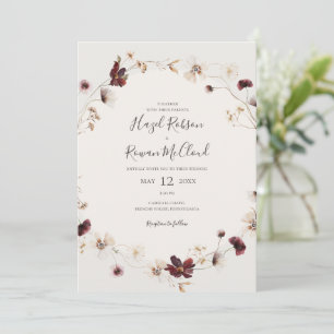 Copper Burgundy Wildflower   Beige Casual Wedding Invitation