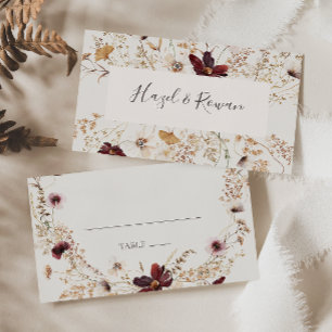 Copper Burgundy Wildflower Beige Flat Wedding Place Card