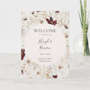 Copper Burgundy Wildflower   Beige Folded Wedding Programme