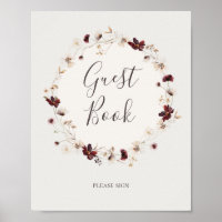 Copper Burgundy Wildflower | Beige Guest Book Sign