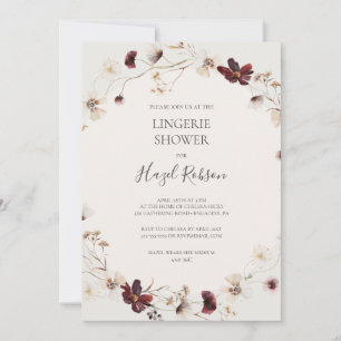 Copper Burgundy Wildflower Beige Lingerie Shower Invitation