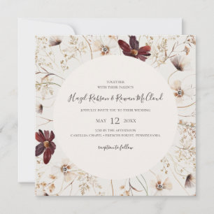 Copper Burgundy Wildflower   Beige Square Wedding Invitation