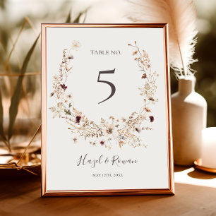 Copper Burgundy Wildflower Beige Table Number