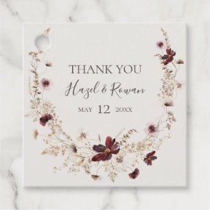 Copper Burgundy Wildflower Beige Thank You Favour Tags
