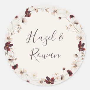Copper Burgundy Wildflower Beige Wedding Classic Round Sticker