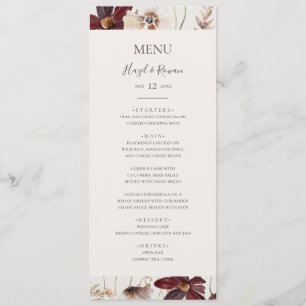 Copper Burgundy Wildflower   Beige Wedding Dinner Menu