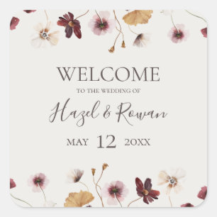 Copper Burgundy Wildflower   Beige Wedding Welcome Square Sticker